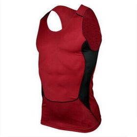 Hot Sale Men Fitness GYM Base Layer Top Compression Sleeveless Sports Tight Shirts (Color: Red, size: XXXL)